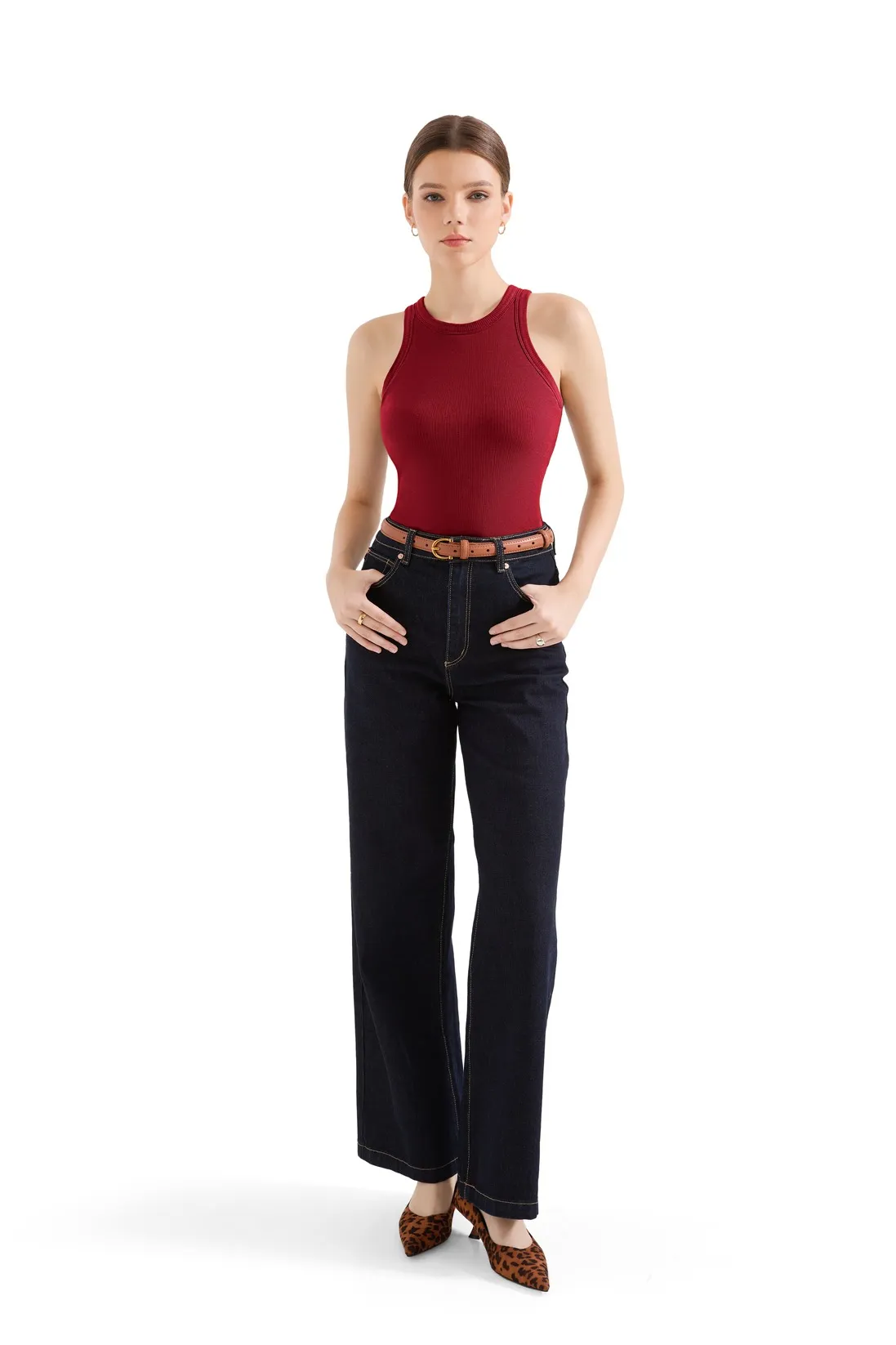 Cotton Ribbed Crew Neck Tank Top - Image 42