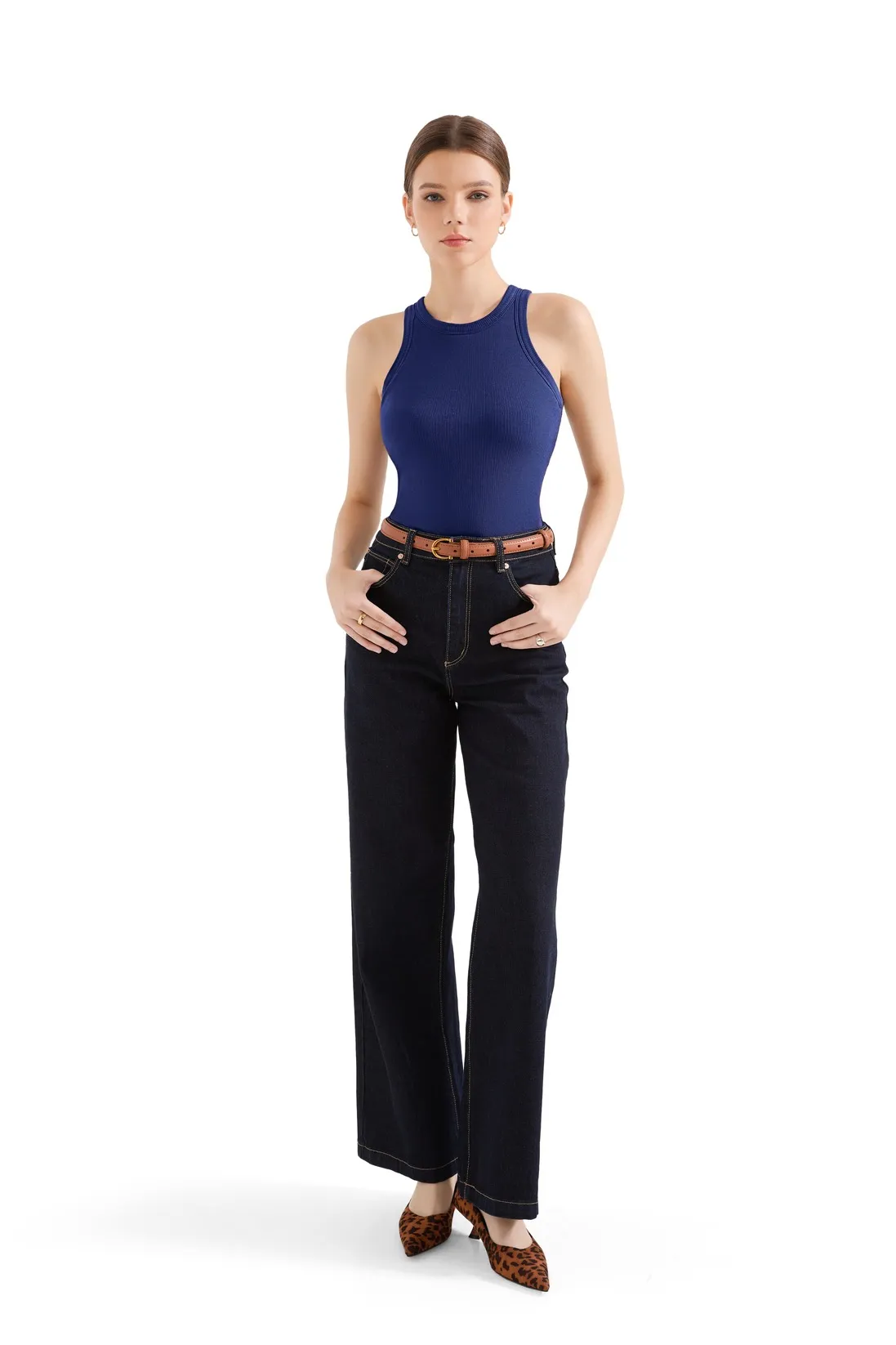 Cotton Ribbed Crew Neck Tank Top - Image 48