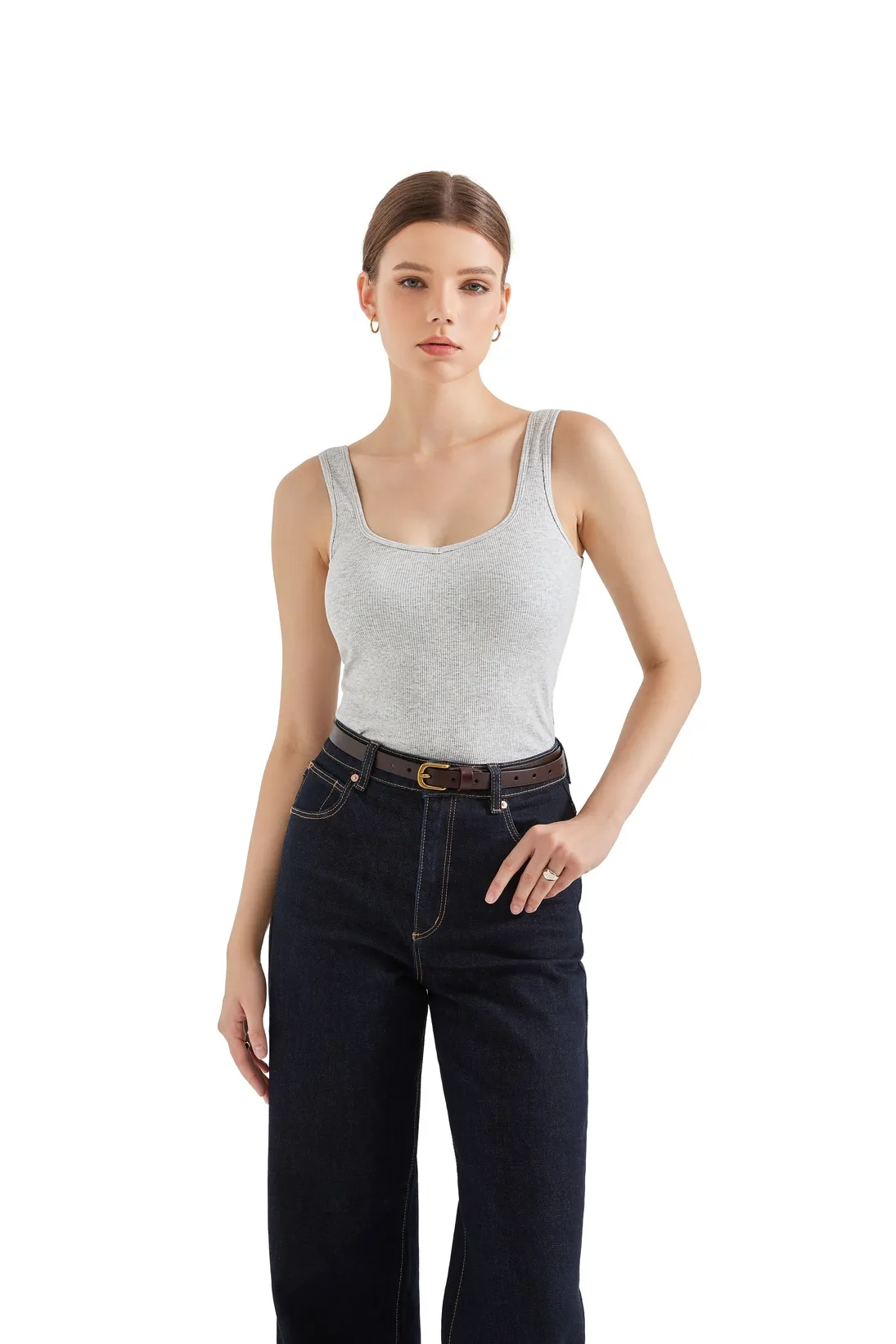 Cotton Ribbed Heart Neck Tank Top - Image 16