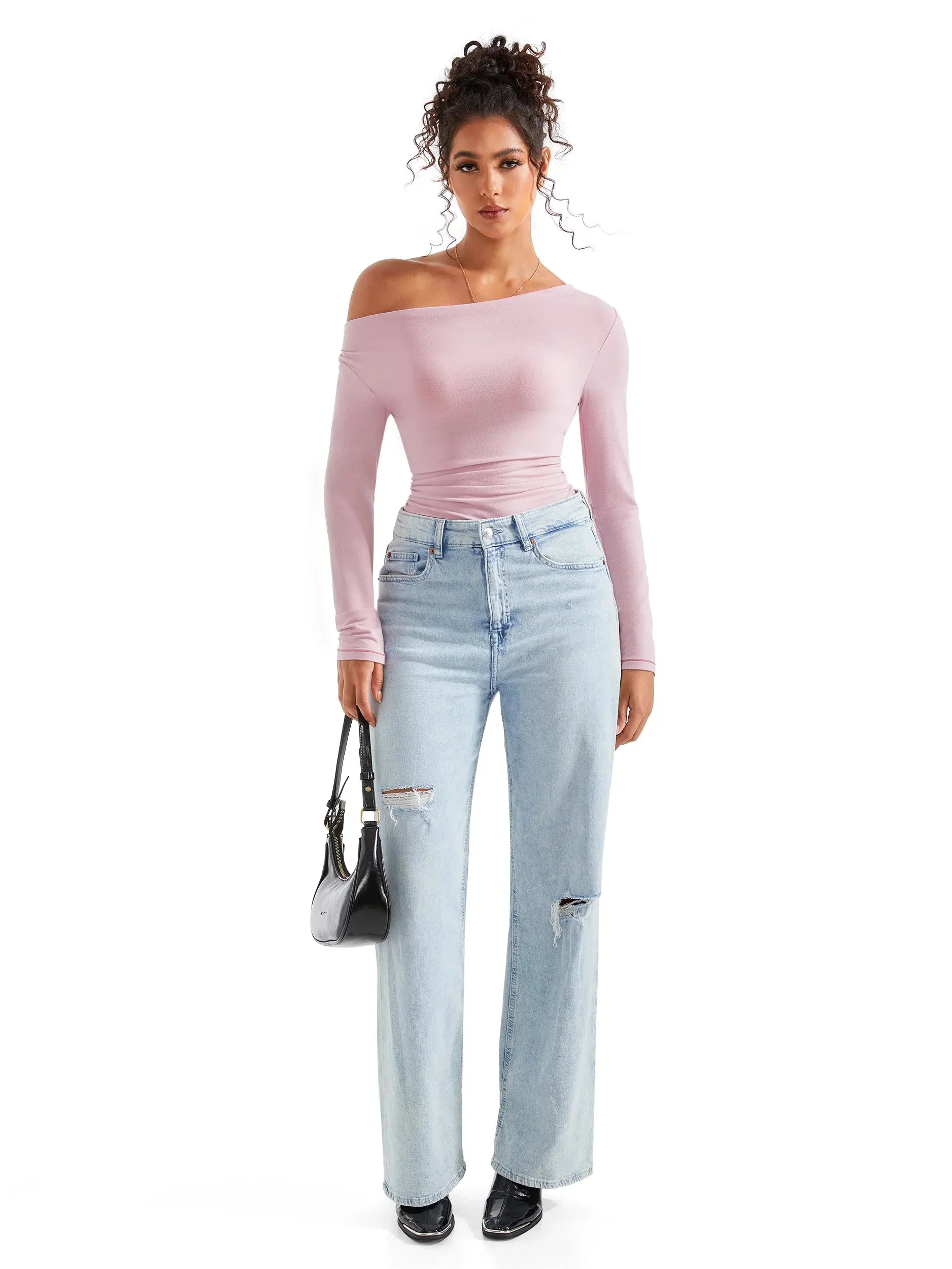 Off Shoulder Cowl Neck Shirt - Long Sleeve - Image 23
