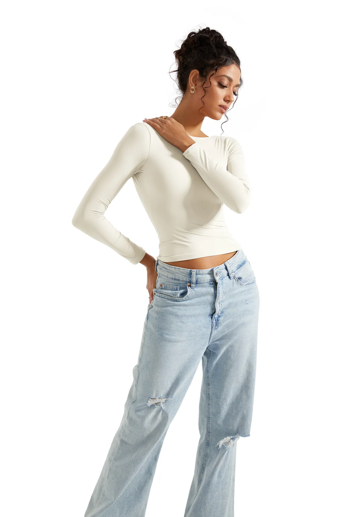 Buttery Soft Open Back Shirt - Long Sleeve - Image 3